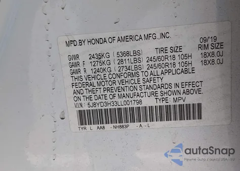 2020 Acura Mdx Standard z USA, uszkodzony, nr VIN 5J8YD3H33LL001798